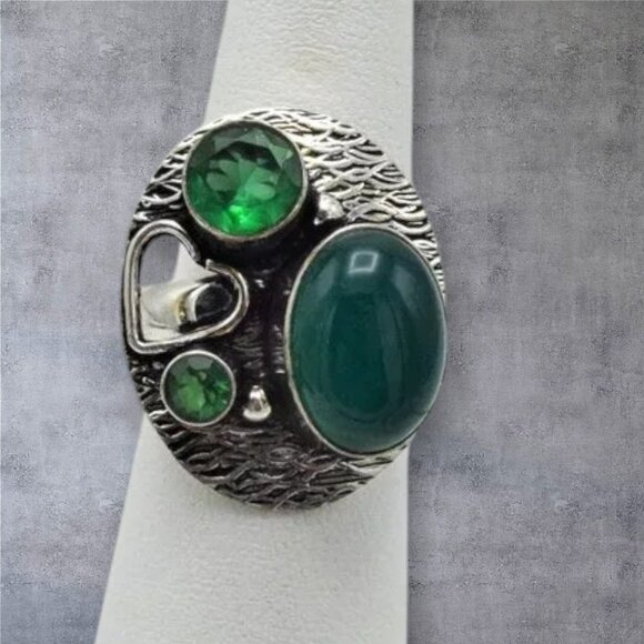 Sterling Silver Tourmaline & Glass Stones Ring - Picture 1 of 4